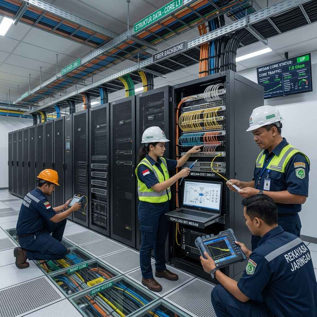 Engineer Zathco melakukan commissioning rak server enterprise
